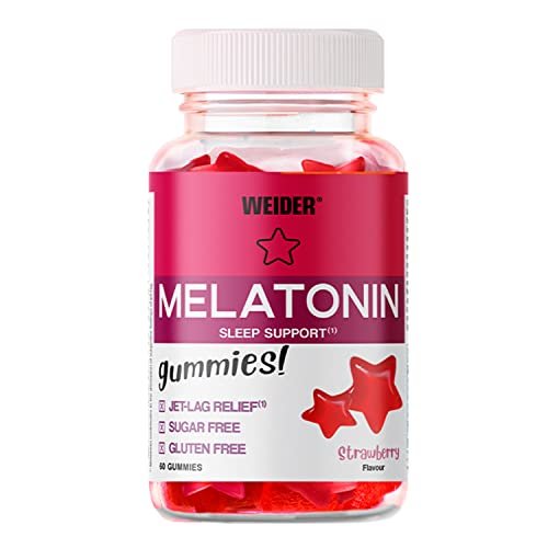 Las 10 pastillas tranquilizantes más valoradas en Amazon 4 Weider Melatonin Gummies (60 Gominolas) Sabor Fresa. 1 mg de melatonina por gominola. Sin Azúcares y Sin Gluten. Ayuda contra el Jet-lag y para mejorar la calidad del sueño.