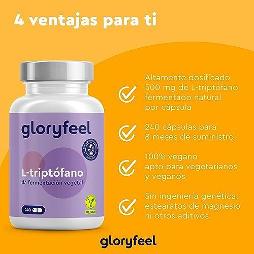 L-Triptófano 500 mg - 240 Cápsulas para 8 meses - Estrés, Insomnio - Triptófano puro procedente de fermentación natural - Alta dosificación - Probado en laboratorio, sin aditivos 3 L-Triptófano 500 mg - 240 Cápsulas para 8 meses - Estrés, Insomnio - Triptófano puro procedente de fermentación natural - Alta dosificación - Probado en laboratorio, sin aditivos - Imagen 3