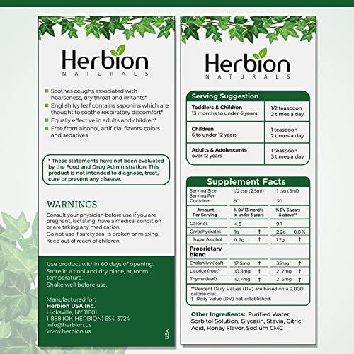 Jarabe de Hiedra para la Tos Herbión Naturals 2 Jarabe para la Tos Seca Herbión