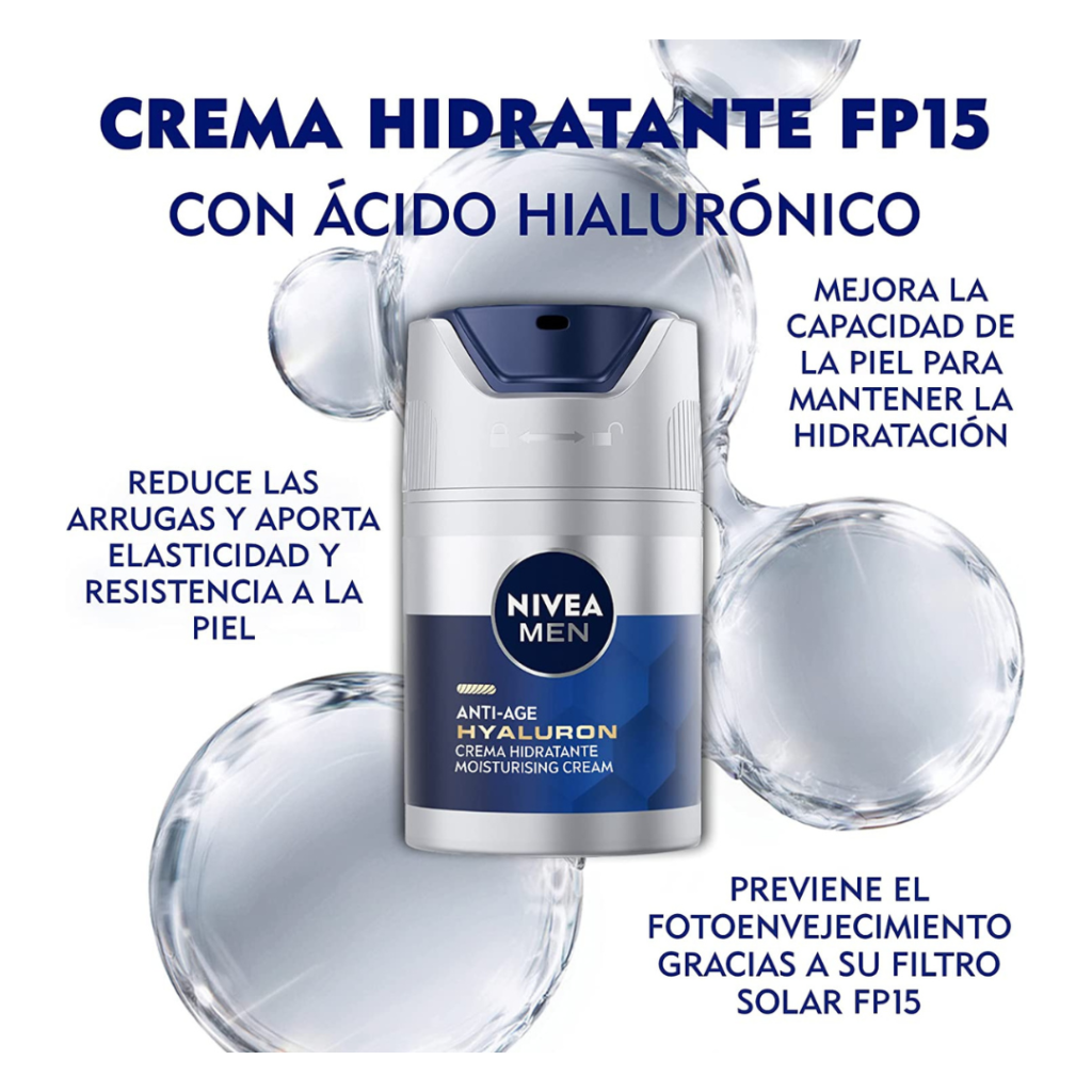 Cosmética para la Piel Sin Receta | Mejores Marcas de Cosmética Facial y Corporal 11 Crema Antiarrugas para Pieles Grasas Hombre Nivea con ácido hialurónico y FPS 15