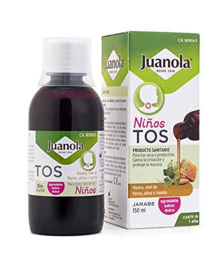 JUANOLA Tos Infantil - 150ml - Indicado en caso de tos seca o productiva - Producto para la salud con Hiedra, Miel de Flores, Altea y Tomillo. A partir de 1 año.