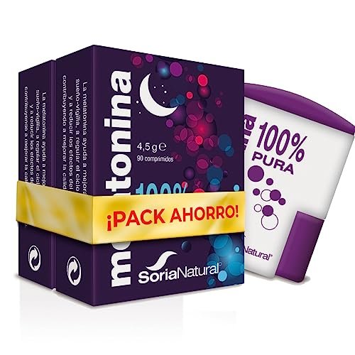 Las 10 pastillas tranquilizantes más valoradas en Amazon 3 Soria Natural Melatonina Pura 1mg - Complemento alimenticio - Sueño Melatonina Comprimidos para Dormir Profundamente, Insomnio, JetLag, antioxidante - PACK2