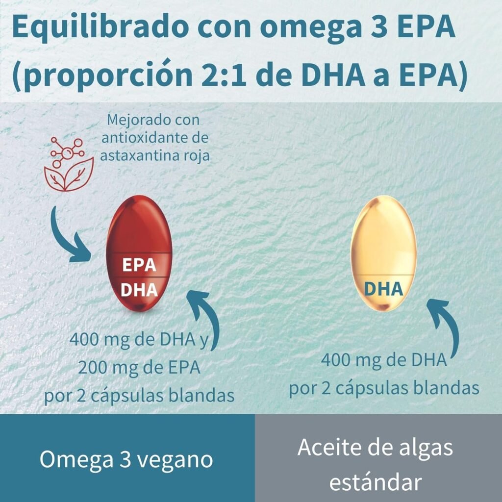 Omega 3 Vegano con Astaxantina, 1344 mg de Aceite de Algas DHA + EPA Omega 3 Vegano con Astaxantina 1344 mg de Aceite de Algas DHA EPA 1