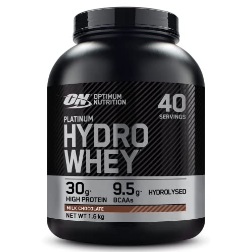 Optimum Nutrition Platinum Whey Hydro, aislado de proteína de suero hidrolizado en polvo con aminoácidos esenciales, glutamina y BCAA, sabor a chocolate con leche, 40 porciones, 1,6 kg