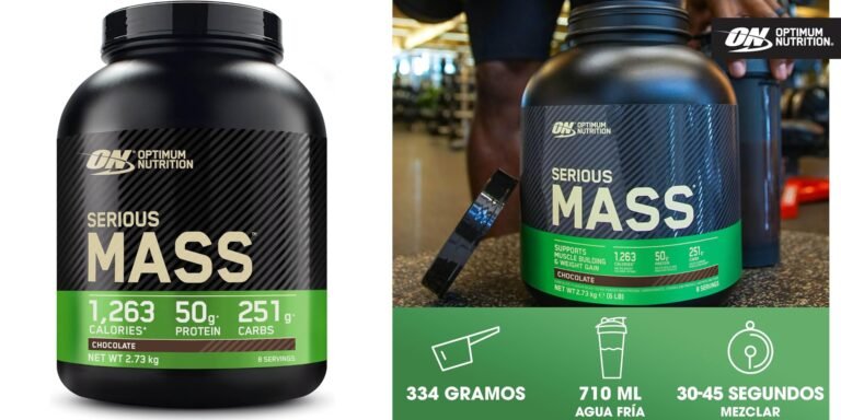 Optimum Nutrition Serious Mass Proteína en Polvo Alta en Calorías, Ganador de Masa Muscular con 25 Vitaminas y Minerales, Monohidrato de Creatina y Glutamina (1)